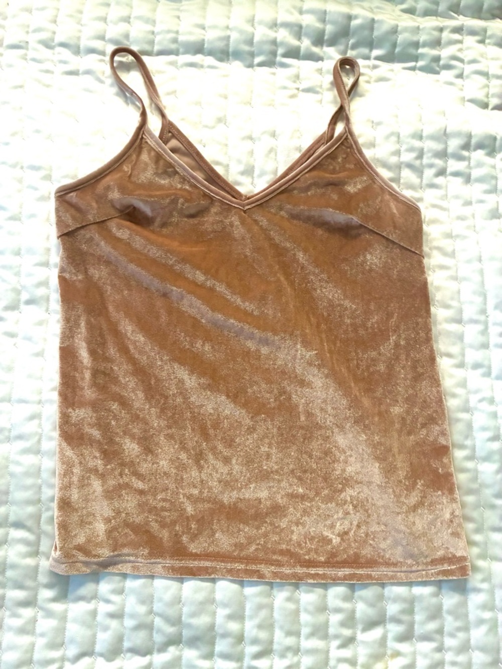 Velvet V-Neck Cami Tank Top - Blush Pink Champagne Spaghetti Strap